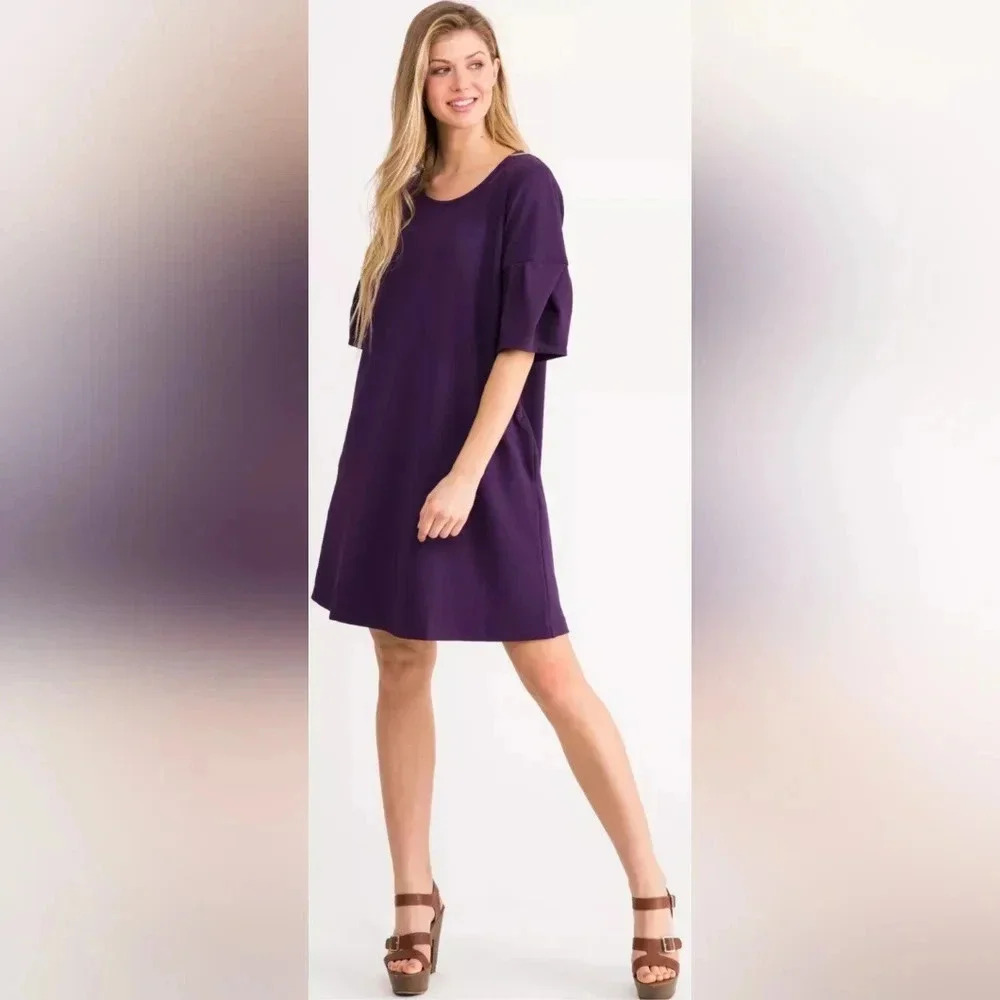 Agnes & Dora Onassis Shift Dress Flutter Sleeve Pockets Midi Plum Purple XXL NWT
